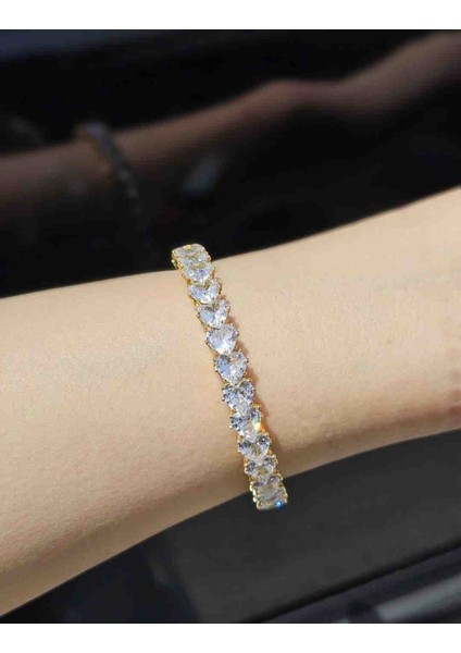 Gold Zirkon Taşlı Kalp Suyolu Kelepçe Bileklik Ayarlanabilir Esnek Özellikli modelleri