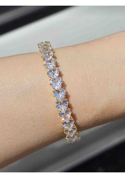 Gold Zirkon Taşlı Kalp Suyolu Kelepçe Bileklik Ayarlanabilir Esnek Özellikli fırsatları