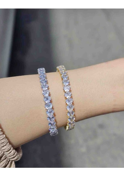 Gold Zirkon Taşlı Kalp Suyolu Kelepçe Bileklik Ayarlanabilir Esnek Özellikli indirimleri