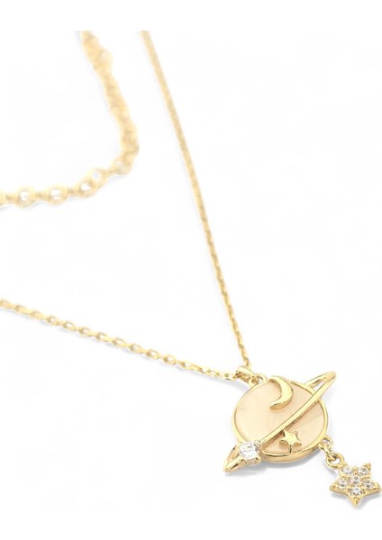 925 Ayar Gümüş Taşlı Satürn Kadın Gümüş Kolye fiyatları