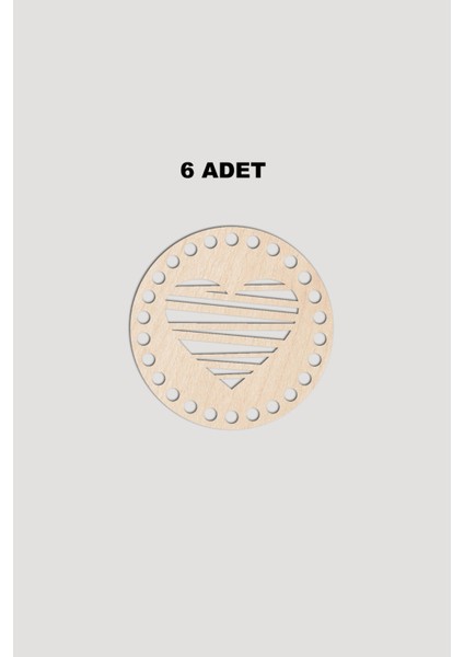 Ahşap Yuvarlak Kalp Sepet Tepsi Tabanı 12X12 cm 6 Adet Akça 3mm