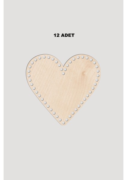Ahşap Kalp Sepet Tepsi Tabanı 13X15 cm 12 Adet Akça 3mm