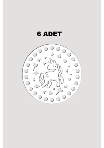 Ahşap Yuvarlak Unicorn Sepet Tepsi Tabanı 12X12 cm 6 Adet Beyaz 3mm