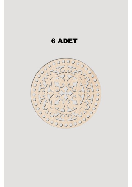 Ahşap Yuvarlak Desenli Model 5 Sepet Tepsi Tabanı 18 cm 6 Adet Akça 3mm
