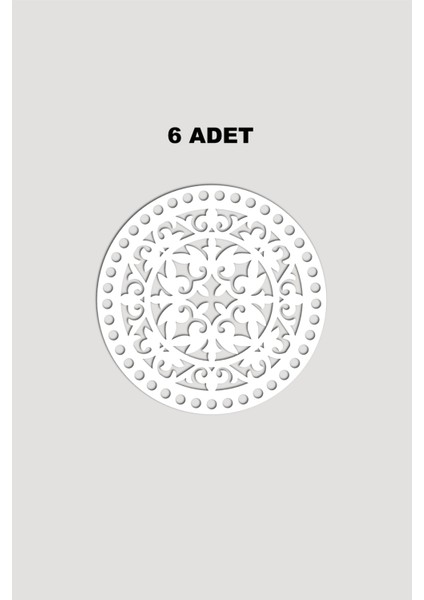 Ahşap Yuvarlak Desenli Model 5 Sepet Tepsi Tabanı 18CM 6 Adet Beyaz 3mm