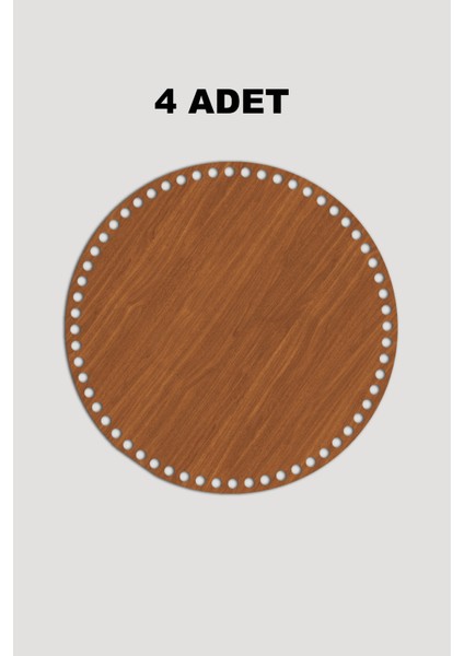 Ahşap Yuvarlak Sepet Tepsi Tabanı 22 cm 4 Adet Ceviz 3mm