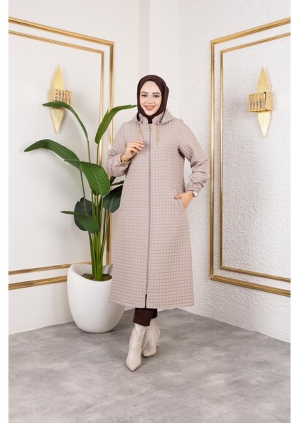 Cevher Kadın Büyük Beden Fermuarlı Kapüşonlu Örme Kapitone Ceket/mont fiyatları