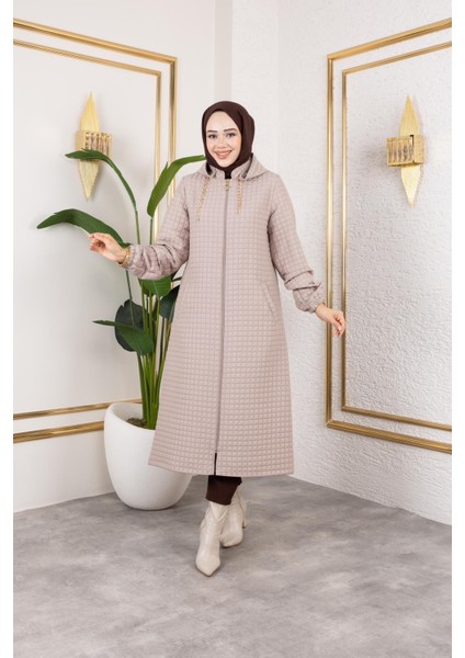 Cevher Kadın Büyük Beden Fermuarlı Kapüşonlu Örme Kapitone Ceket/mont modelleri