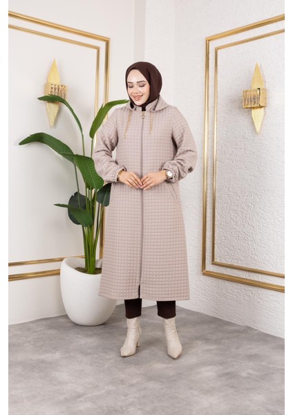 Cevher Kadın Büyük Beden Fermuarlı Kapüşonlu Örme Kapitone Ceket/mont indirimleri