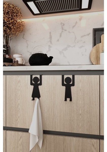 Metal Amerikan Kapı Arkası Askılık Kadın ve Erkek Figürlü 2'li Set Organizer 20X12X6 cm