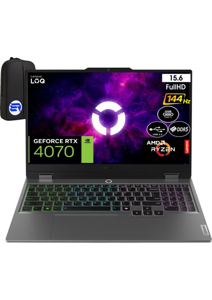 Loq Ryzen 7 7435HS 24GB Ram 1tb SSD RTX4070 WIN11 Pro 15.6" 144Hz Fhd 83JC00F6TR + Elektropasaj Çanta
