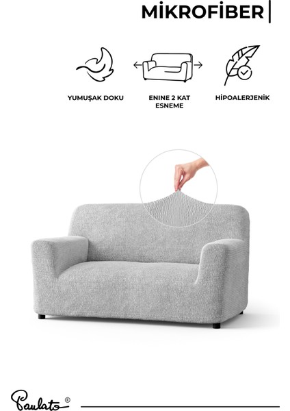 Lastikli Esnek ve Yıkanabilir Piliseli Açık Gri 2 Kişilik Koltuk Örtüsü indirimleri