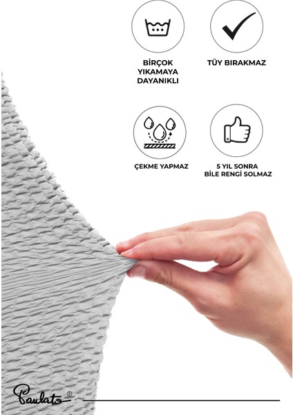 Lastikli Esnek ve Yıkanabilir Piliseli Açık Gri 2 Kişilik Koltuk Örtüsü