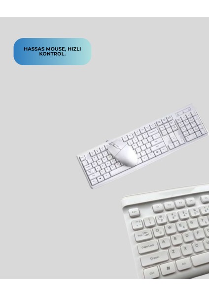Q Klavye Beyaz Klavye ve Mouse Seti Kablosuz USB Girişli modelleri