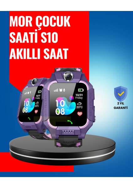 S10 Mor Akıllı Çocuk Saati Geçmiş Konum ve Acil Durum Uyarılı