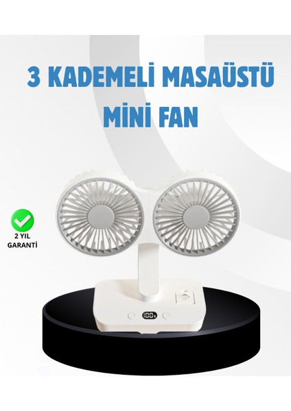 Sessiz Çalışan USB Şarjlı Çift Kafalı Masaüstü Fan – Ev ve Ofis Için
