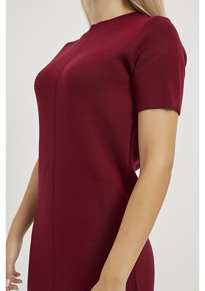 Kadın Bisiklet Yaka Standart Beden Esnek Likralı Kısa Kol Mini Triko Elbise modelleri