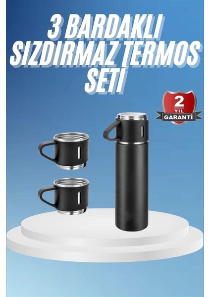 Termos Paslanmaz Çelik Termos Siyah Renk 3 Bardaklı Termos Seti fiyatları