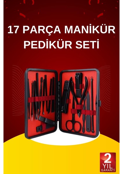 17 Parça El Ayak Bakım Seti Tırnak Temizleme Manikür Pedikür Cımbız Törpü Tırnak Makası