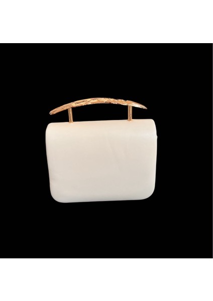 Krem Çanta Gold Detaylı Kulplu Şık ve Zarif Çanta