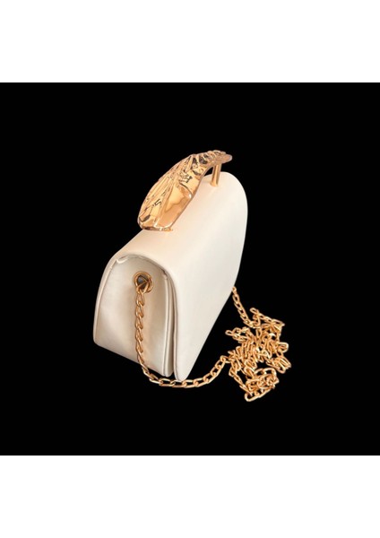 Krem Çanta Gold Detaylı Kulplu Şık ve Zarif Çanta modelleri