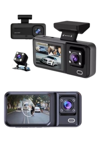 Sürüş ve Park Halinde Kesintisiz Güvenlik Için 3 Kameralı Profesyonel Dashcam fırsatları
