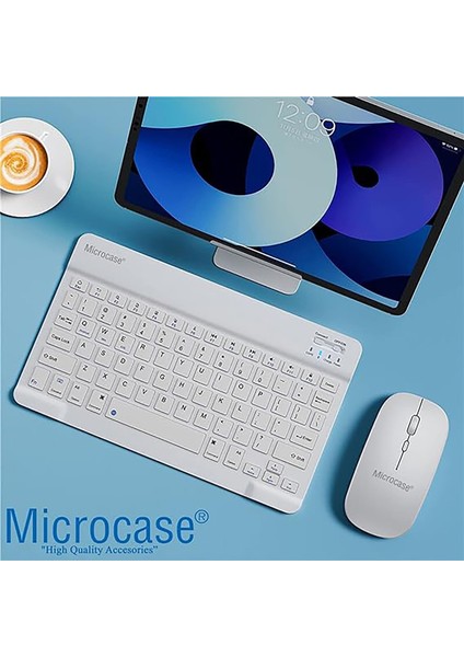 Apple iPad A16 11. Nesil (2025) ile Uyumlu Türkçe Bluetooth Klavye+Mouse+Tablet Standı Beyaz AL5166