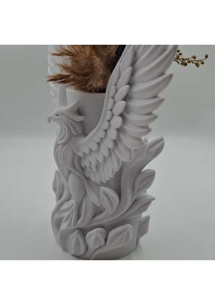 Anka Kuşu 3D Beyaz Vazo