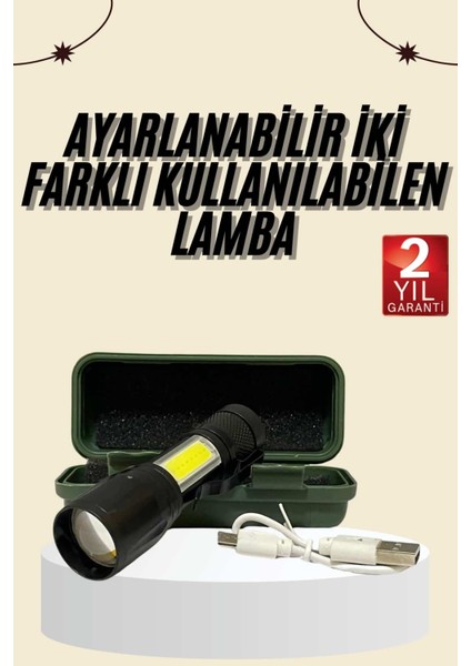 Uzun Menzilli Şarjlı El Feneri Uzun Ömürlü LED Işık Lamba