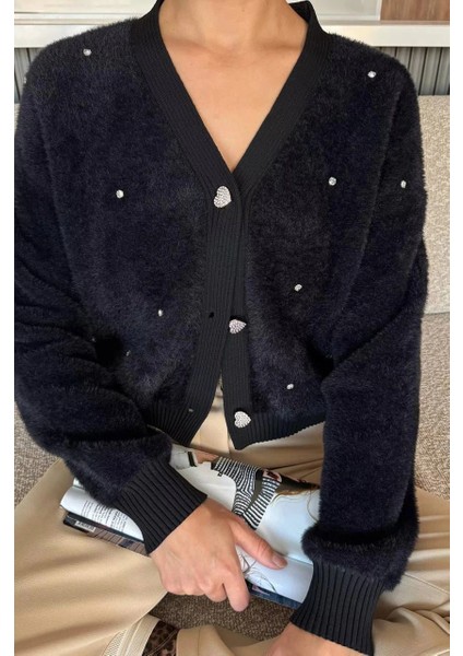 Angora Taş Detaylı Kısa Hırka