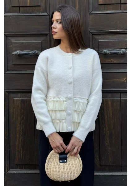 Peloş Angora Önü Düğmeli Hırka