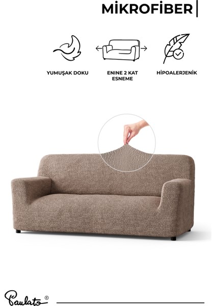 Lastikli Esnek ve Yıkanabilir Piliseli Kakao 3 Kişilik Koltuk Örtüsü indirimleri