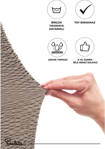 Lastikli Esnek ve Yıkanabilir Piliseli Kakao 3 Kişilik Koltuk Örtüsü