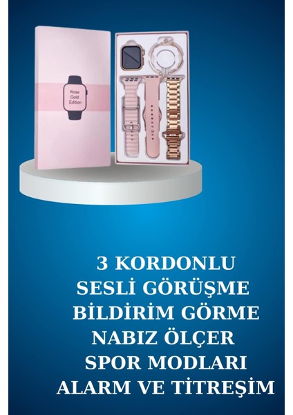 Kablolu Bluetooth Kulaklık ve Kadınlara Özel Bileklik Hediyeli Yeni Nesil Akıllı Saat 3 Kordonl modelleri