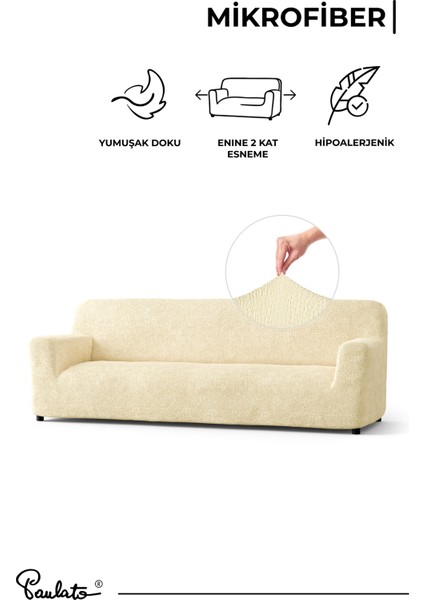 Lastikli Esnek ve Yıkanabilir Piliseli Vanilya 4 Kişilik Koltuk Örtüsü indirimleri