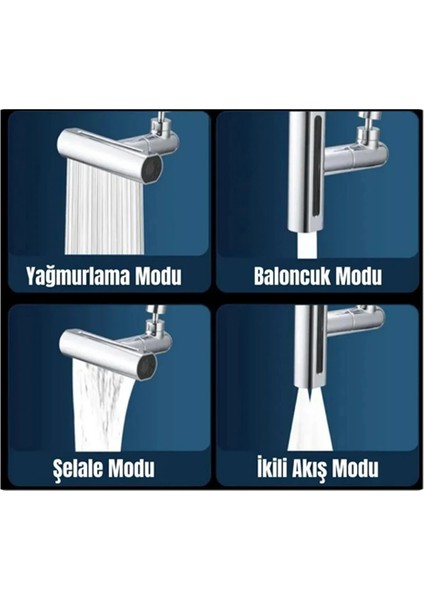 Çok Fonksiyonlu Musluk Başlığı | 4 Su Modu | Geniş Uyumlu Adaptör Seti | Mutfak ve Banyo Uyum fırsatları