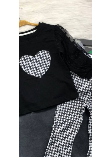 Kız Çocuk Kalp Aplike Ikili Takım - %100 Pamuklu