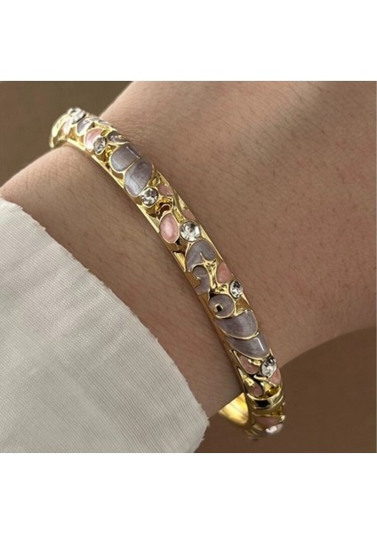 Mineli Lila Renkli Taşlı Kelepçe Bileklik