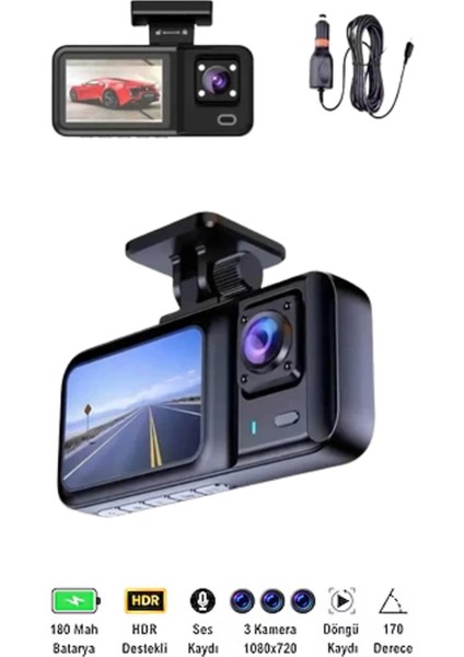Sürüş ve Park Halinde Kesintisiz Güvenlik Için 3 Kameralı Profesyonel Dashcam indirimleri