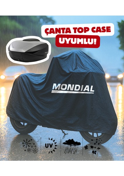 Mondial 250 Mct Motor Branda Siyah Su Geçirmez Topcase Çanta Uyumlu Logolu Motosiklet Brandası