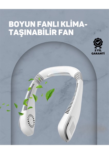 USB Şarjlı Giyilebilir Fan | 5 Kademeli Rüzgar Hızı, Sessiz Turbo Soğutma, 360° Hava Sirküla