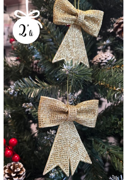 Gold Fiyonk Süs Yılbaşı Ağacı Süsü 2li Paket 9X11 cm fiyatları
