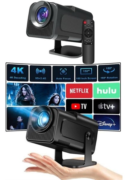 Projektör Siyah Android Taşınabilir Sinema Projeksiyon Wifi Destekli En Güncel Sürüm Akıllı