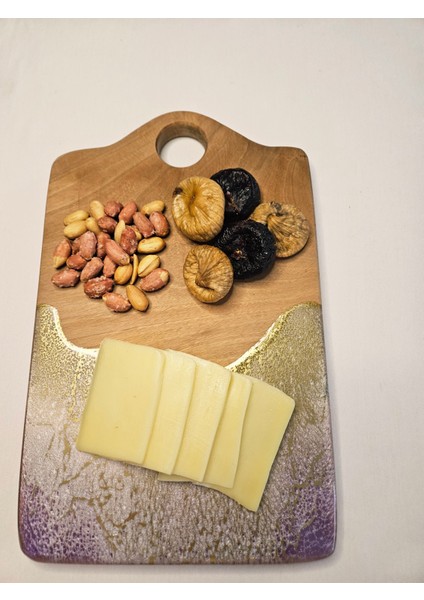 Doğal Ceviz Ağacından Epoksi Sunumluk & Eflatun-Altın Varak Tasarım