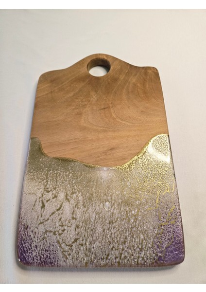 Doğal Ceviz Ağacından Epoksi Sunumluk & Eflatun-Altın Varak Tasarım fiyatları