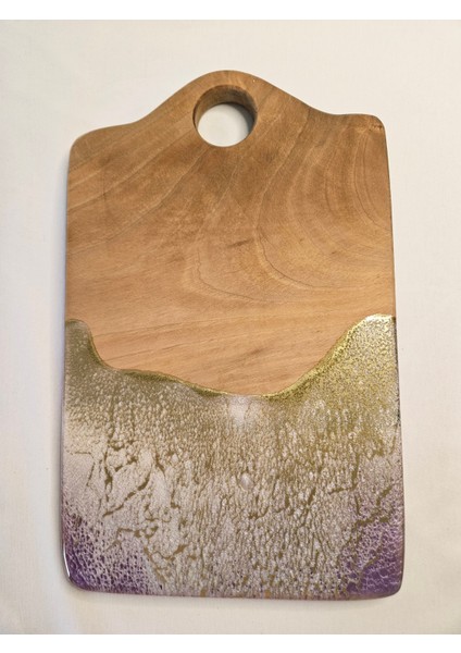 Doğal Ceviz Ağacından Epoksi Sunumluk & Eflatun-Altın Varak Tasarım modelleri