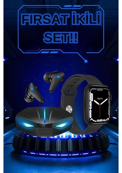 Yeni Nesil Akıllı Saat ve Kablosuz Kulaklık Kampanyası Ikili Set Bluetooth Bağlantılı fiyatları