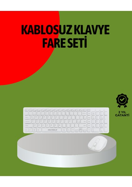 Kablosuz Klavye Mouse Seti Beyaz Q Klavye Tüm Cihazlara Uyumlu