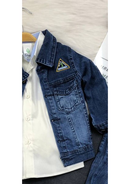 Erkek Çocuk 3'lü Kot Takımı - Gömlek - Ceket - Pantolon - %100 Pamuklu fırsatları