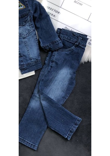 Erkek Çocuk 3'lü Kot Takımı - Gömlek - Ceket - Pantolon - %100 Pamuklu